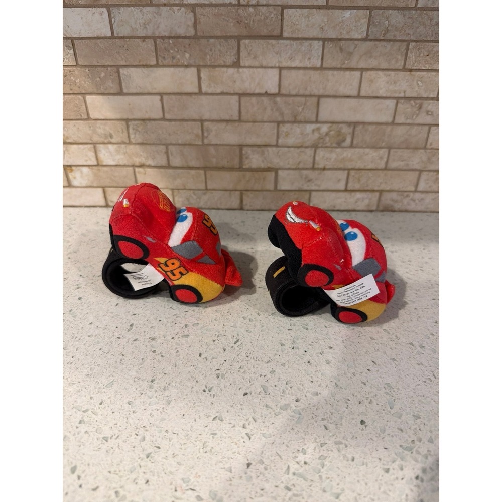 Disney‎ Pixar Cars Lightning McQueen Slap Bracelet Plush Wristband Lot of 2
